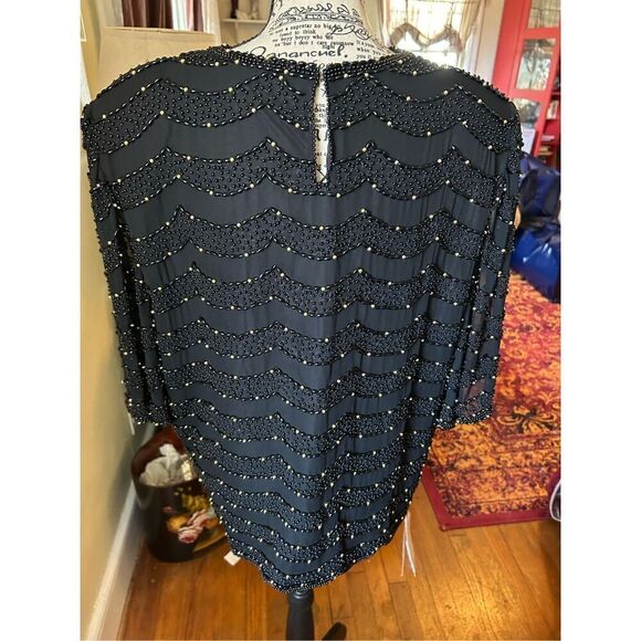 JasJas Designs New York 100% silk black beaded top - Picture 2 of 15